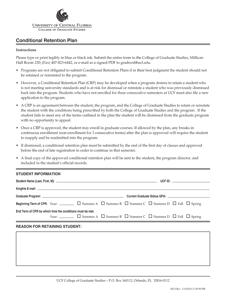 Conditional Retention Plan Office of Graduate Support  Form
