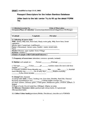 Passport Descriptors for the Indian Bamboo Database After Back to  Form