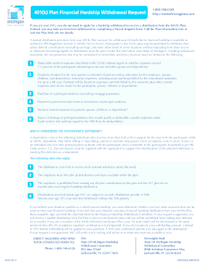 State of Michigan Financial Hardship Withdrawal Request Fax Form