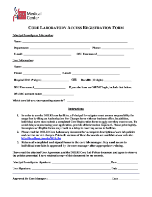 CORE LABORATORY ACCESS REGISTRATION FORM Heartlung Osu