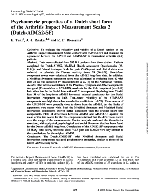 Psychometric Properties of a Dutch Short Form of the Arthritis Impact Rheumatology Oxfordjournals