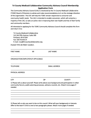 Tri County Medicaid Collaborative Community Advisory Council  Form
