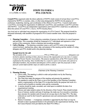 STEPS to FORM a PTA COUNCIL North Carolina PTA Ncpta