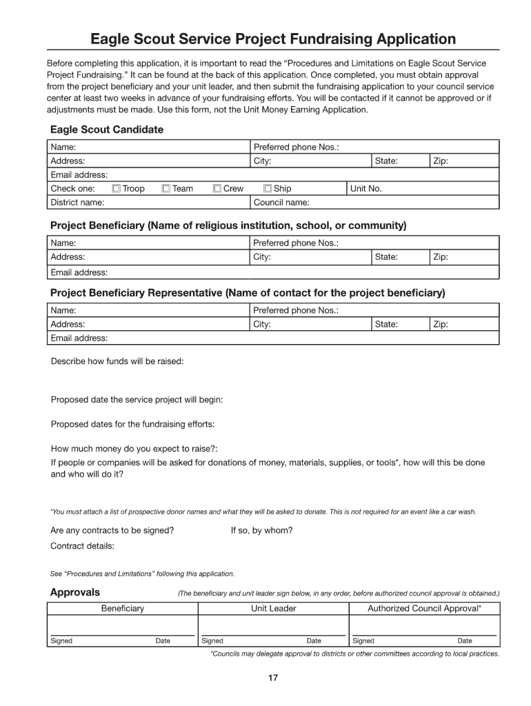 Eagle Scout Project Fundraising  Form