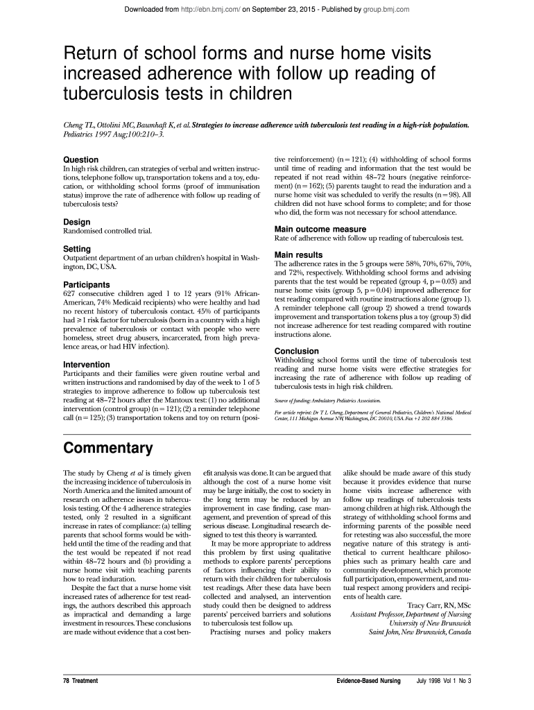 Return of School Forms and Nurse Home Visits Increased Adherence