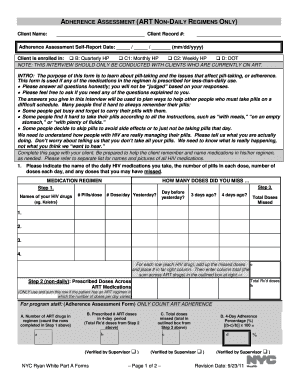 Adherence Assessment Art Non Daily Regimens Only NYC Gov  Form