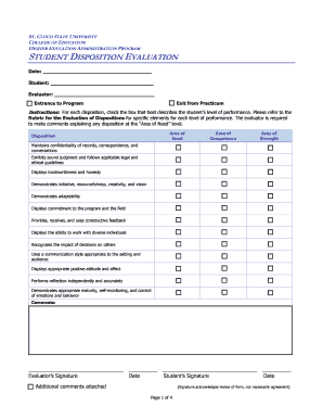 STUDENT DISPOSITION EVALUATION St Cloud State University  Form