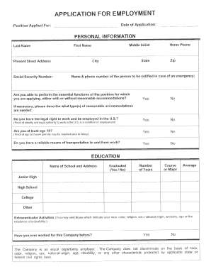 Employment Application Florida  Form