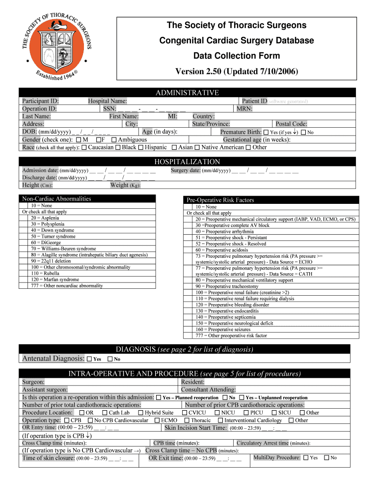 Updated 710 Society of Thoracic Surgeons Sts  Form