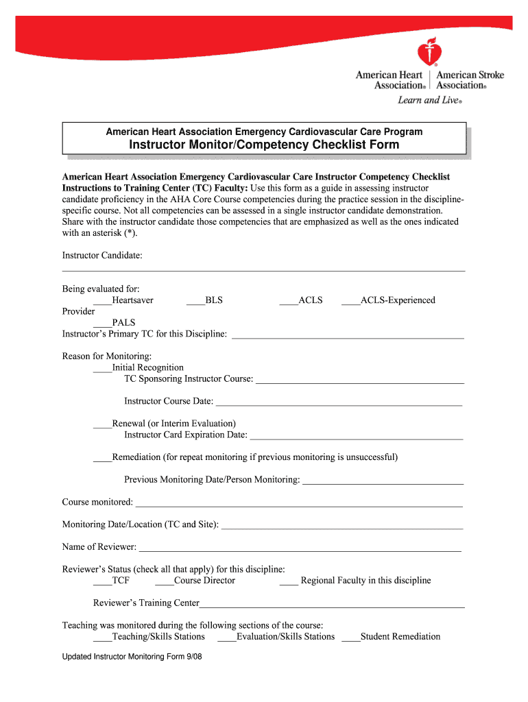  Aha Bls Instructor Monitor Form 2008