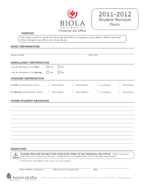 Student Revision  Form