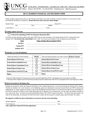 SUMMER FINANCIAL AID REVISION FORM I Will Not Be