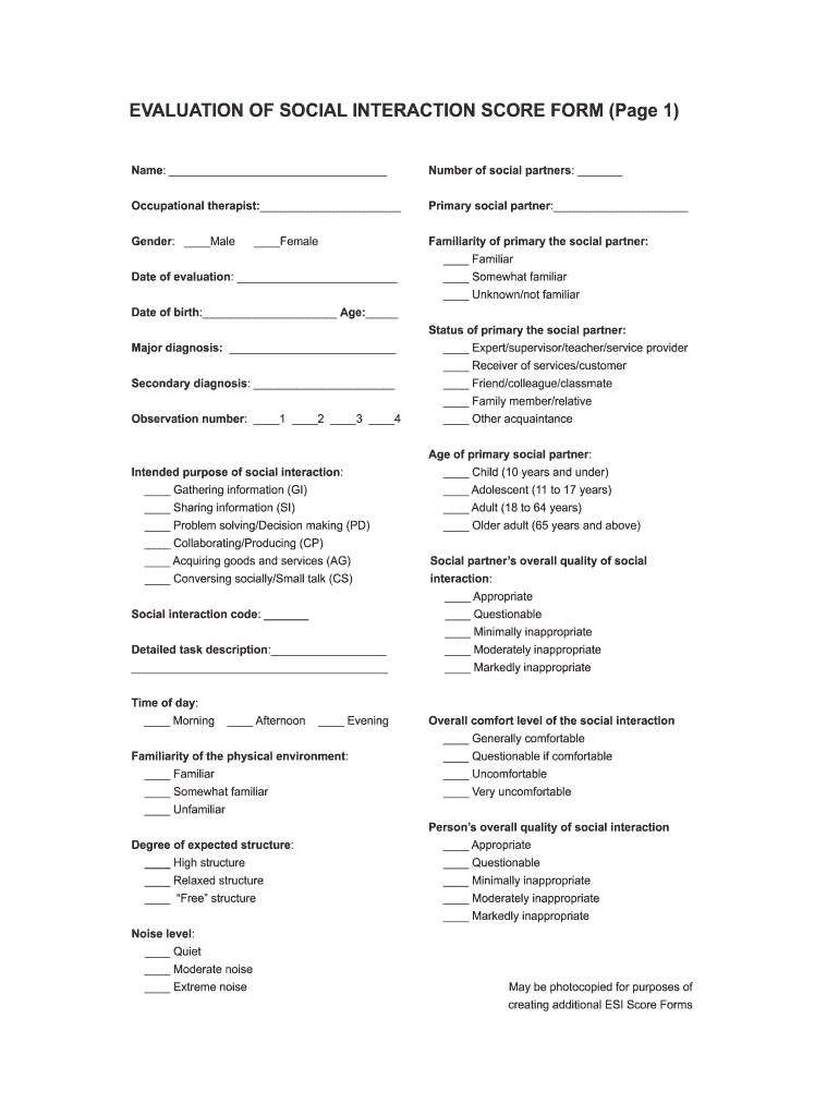 Social Interaction  Form