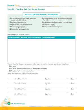 Form 8 6 Year End 4 H Club Peer Review Checklist