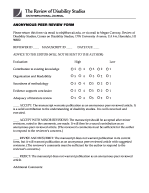 Peer Review Form the Review of Disability Studies