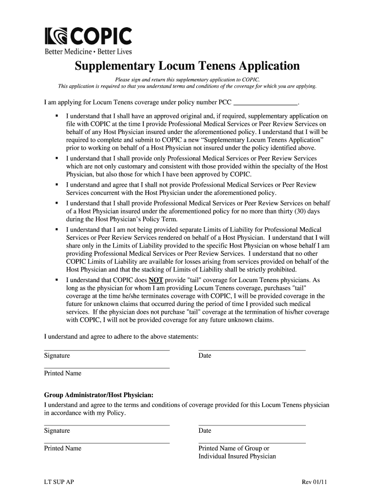 Supplementary Locum Tenens Application  Form