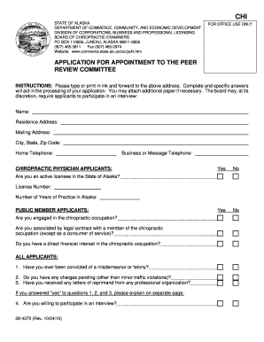 APPLICATION for APPOINTMENT to the PEER Commerce Commerce Alaska  Form