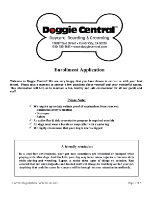 Enrollment Application Doggie Central  Form
