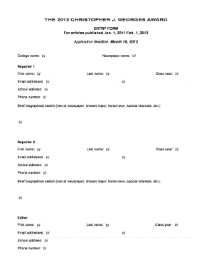 The CHRISTOPHER J GEORGES AWARD ENTRY FORM for