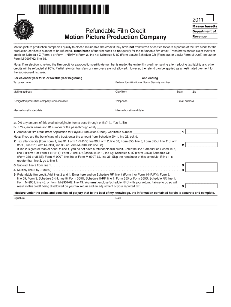 Massachusetts Refundable Film Credit Motion Picture Production Company Department of Revenue Motion Picture Production Comp  Form