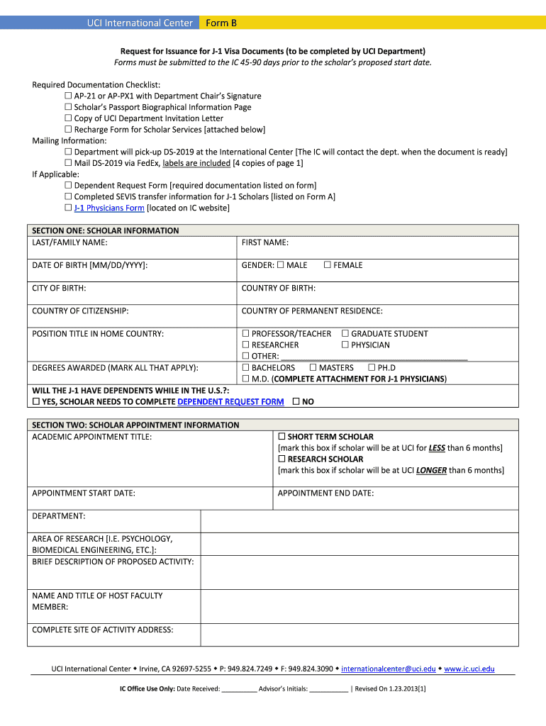 Form B UCI International Center University of California, Irvine