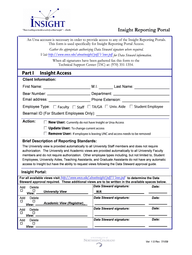 Insight Security Form University of Northern Colorado
