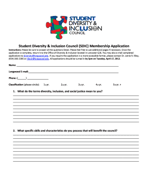 Student Diversity &amp; Inclusion Council SDIC Membership Application  Form