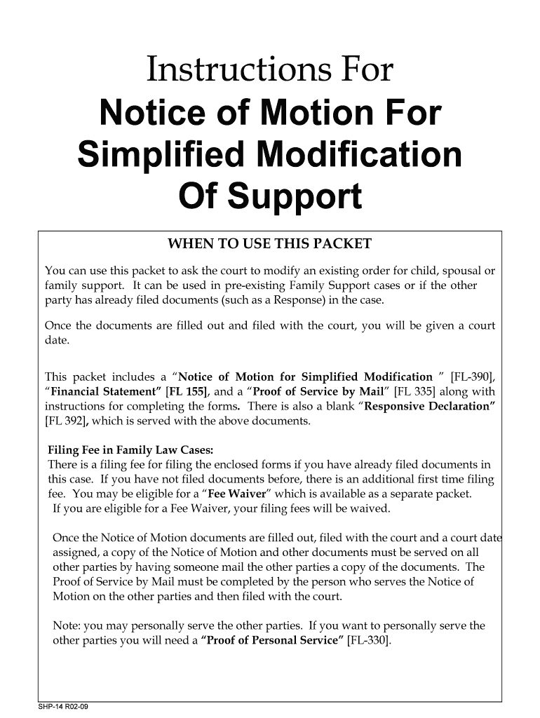 Instructions for Notice of Motion for Simplified Modification of Support  Form