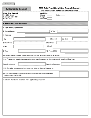 Allied Arts Council Arts Fund Simplified Annual Support Stjoearts  Form