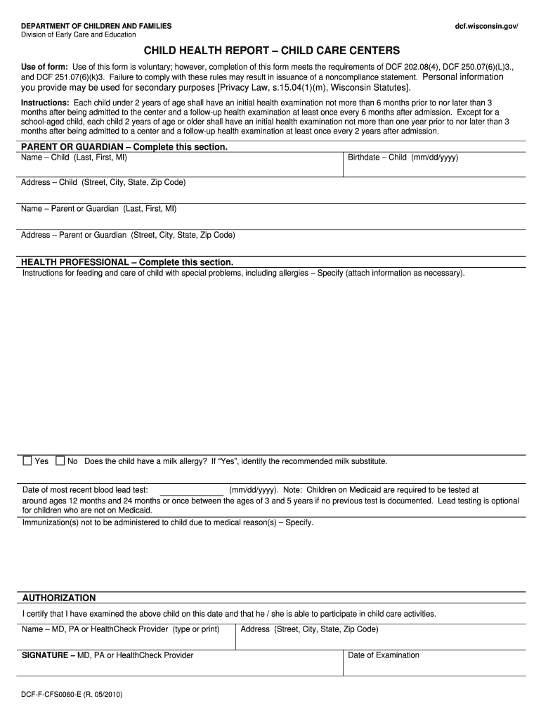 Child Health Report  Child Care Centers  Lsswis  Form