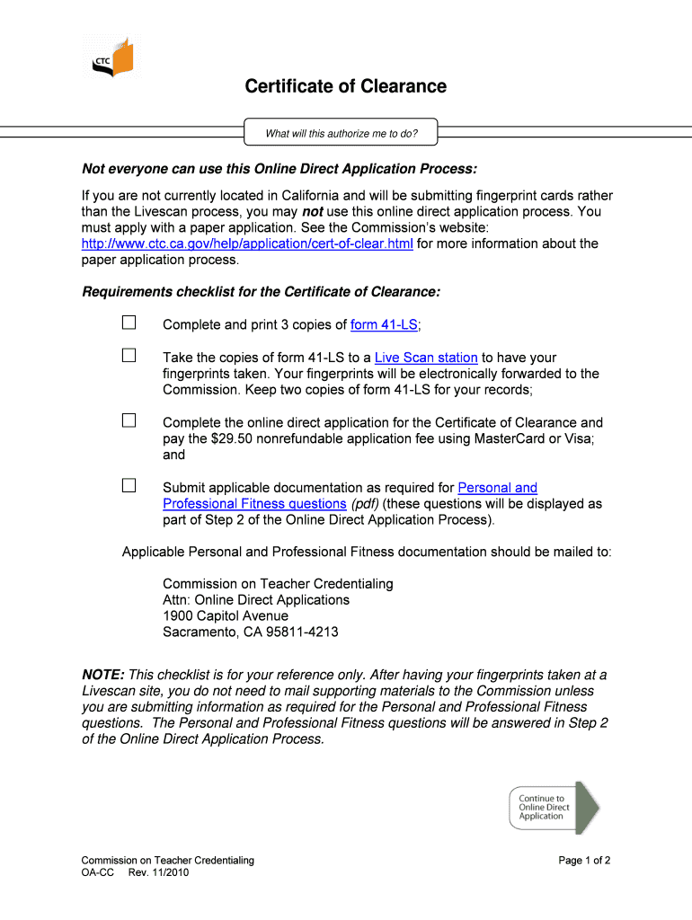 OA CC Certificate of Clearance Commission on Teacher  Form