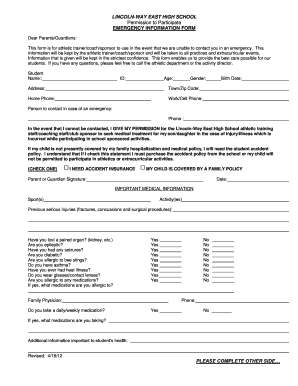 Lincoln Way East Athletic Permission Form
