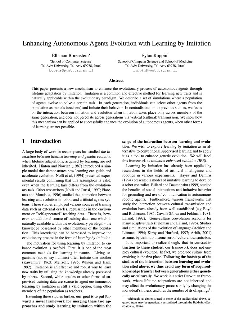 Enhancing Autonomous Agents Evolution with Learning by Imitation  Form