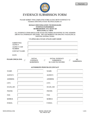 PLEASE SUBMIT THIS COMPLETED FORM along with EVIDENCE to HUMAN IDENTIFICATION TECHNOLOGIES at HUMAN IDENTIFICATION TECHNOLOGIES 