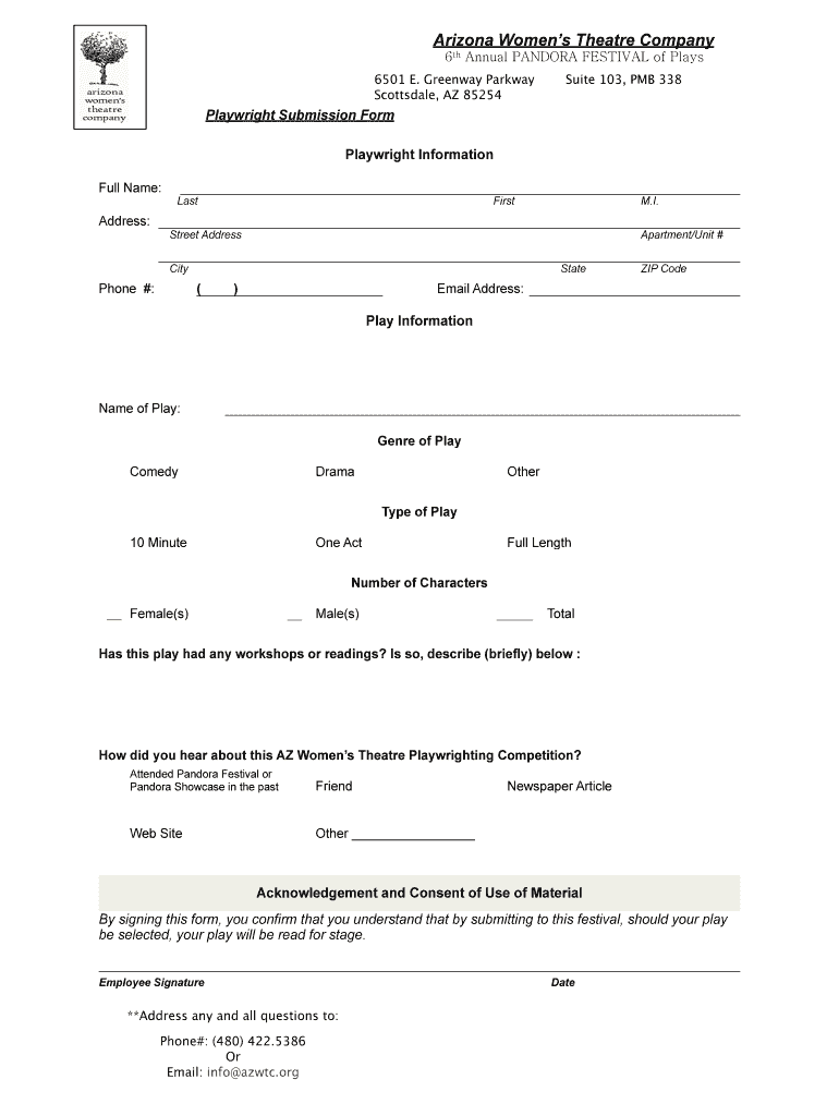 Playwright Submission Form PANDORA 2 Pages Azwtc