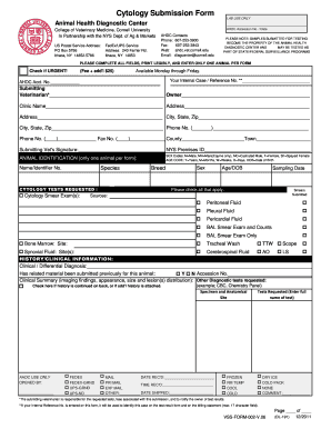 Cytology Submission Form Ahdc Vet Cornell