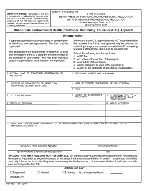 Out of State Environmental Health Practitioner Continuing Education  Form