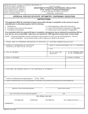 APPROVAL for OUT of STATE OPTOMETRY CONTINUING  Form