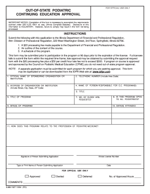 OUT of STATE PODIATRIC CONTINUING EDUCATION APPROVAL  Form