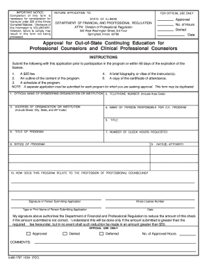 Approval for Out of State Continuing Education for Professional  Form