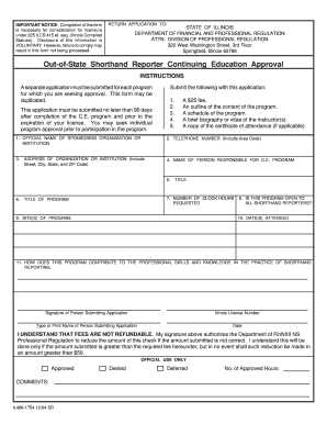Out of State Shorthand Reporter Continuing Education Approval  Form
