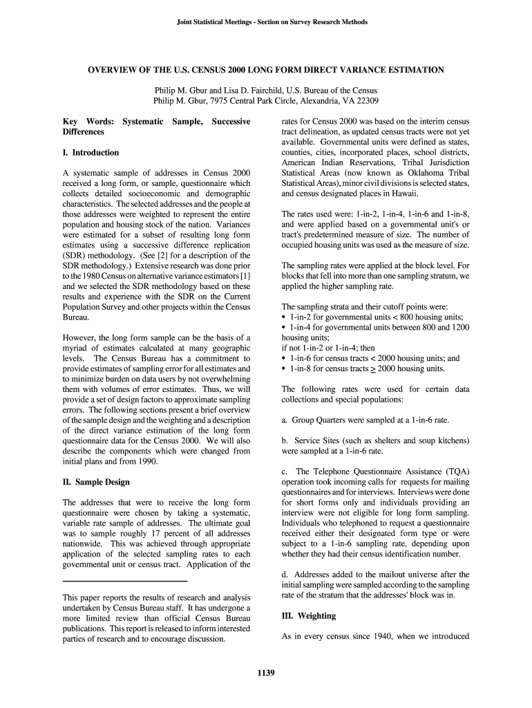 Overview of the U S Census Long Form Direct Variance Amstat