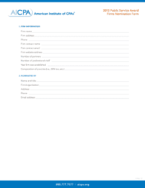 Public Service Award for Firms Overview and Guidelines AICPA  Form