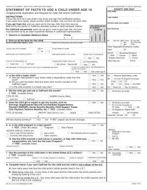 Statement of Facts to Add a Child under 16  Form