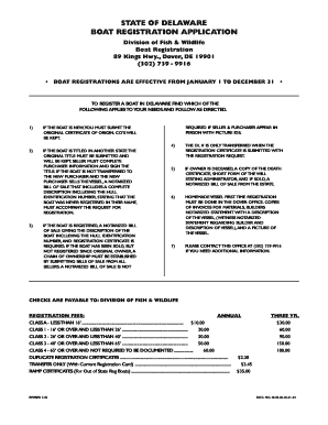 Delaware Boat Registration Application  Form