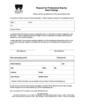Actors Equity Change Name  Form