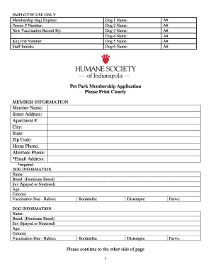 Vaccination Record for Dog Form