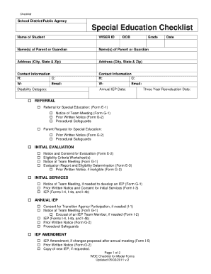 Special Education Referral Checklist  Form