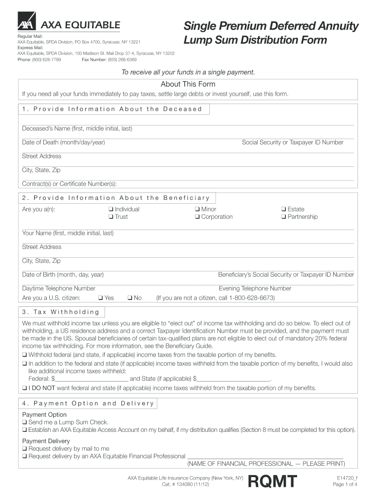  Axa Equitablelump Sum Distribution Form 2012-2024