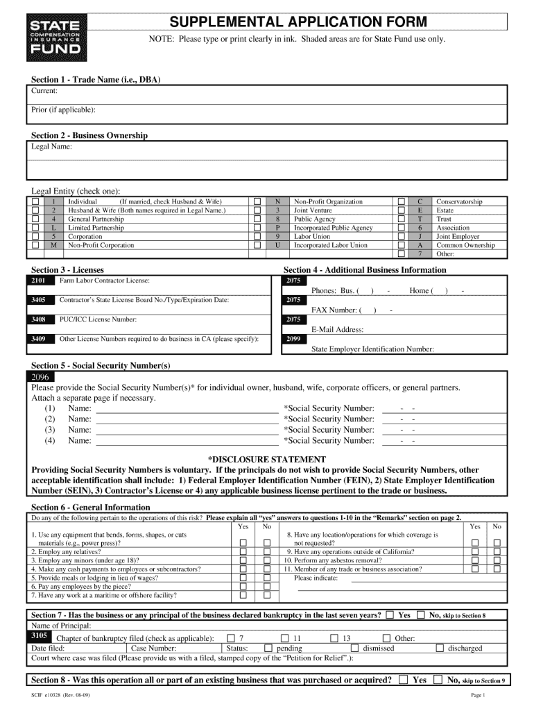  Insurance Supplemental Form 2009-2024